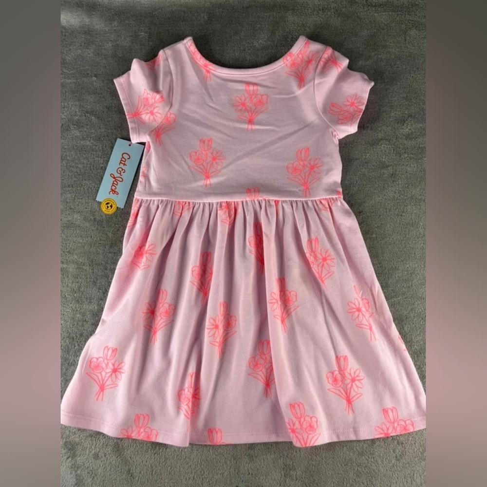Cat & Jack Pink Floral Girls' Short Sleeve Dress